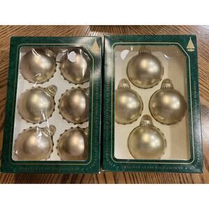 10 Vintage Christmas by Krebs Gold Round Satin Glass Ornaments with Crowns